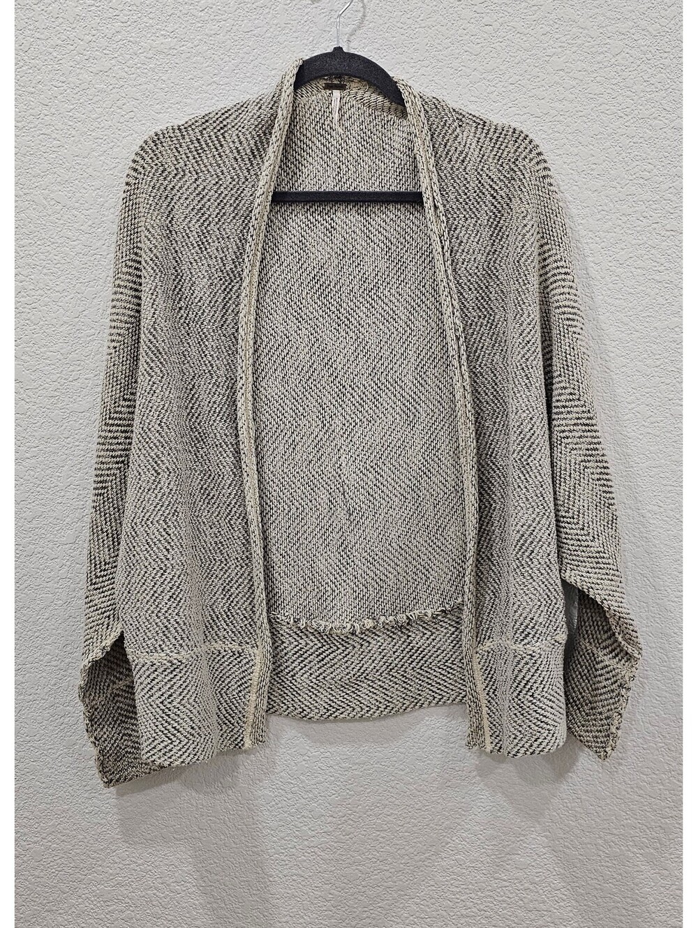 Free People Cardigan XS Black Cream Oversized Dolman Batwing Open Front Knit